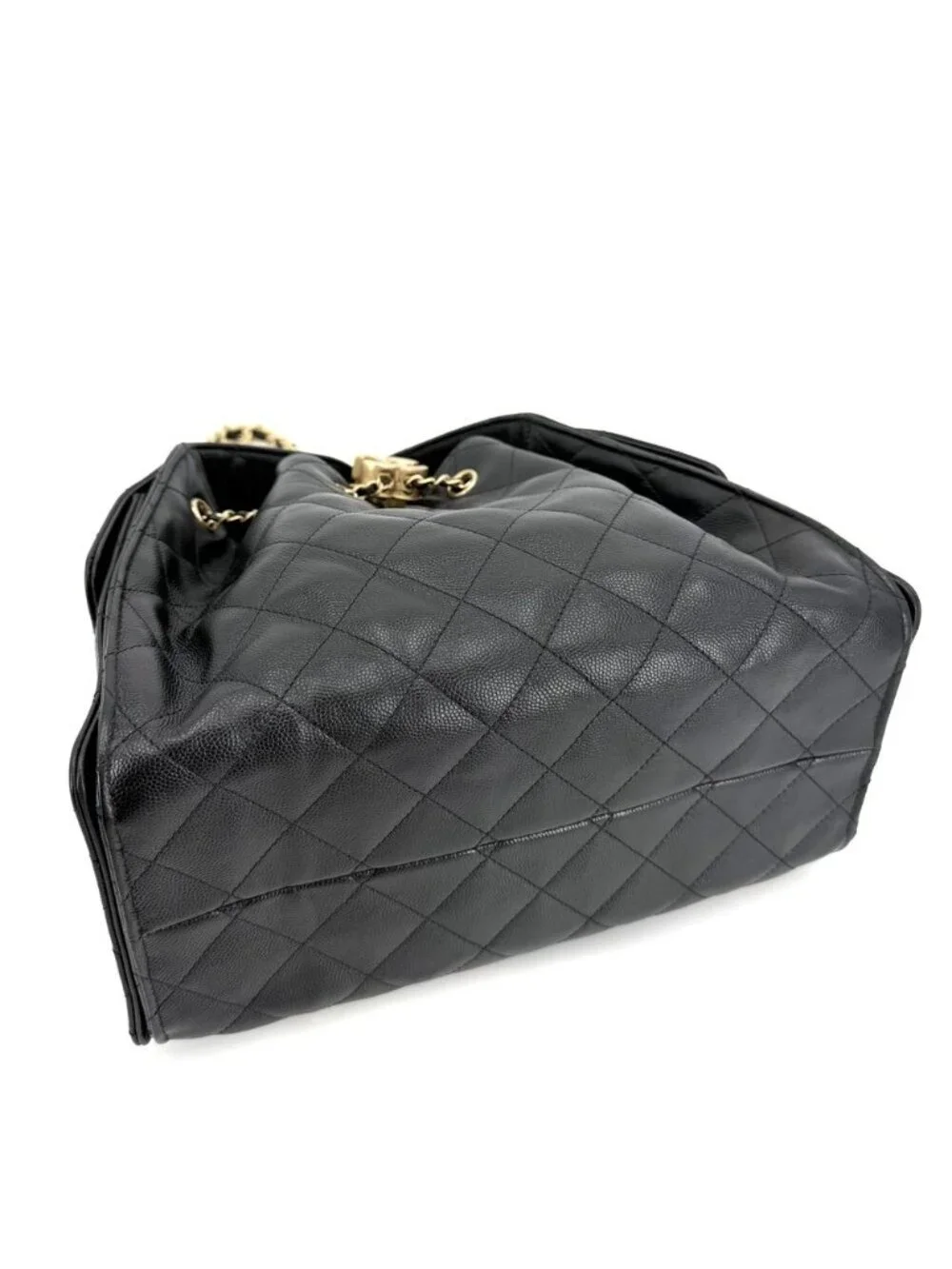 Chanel Shoulder Bag 25 Small Handle Chain CC Logo Caviar Leather Black Gold